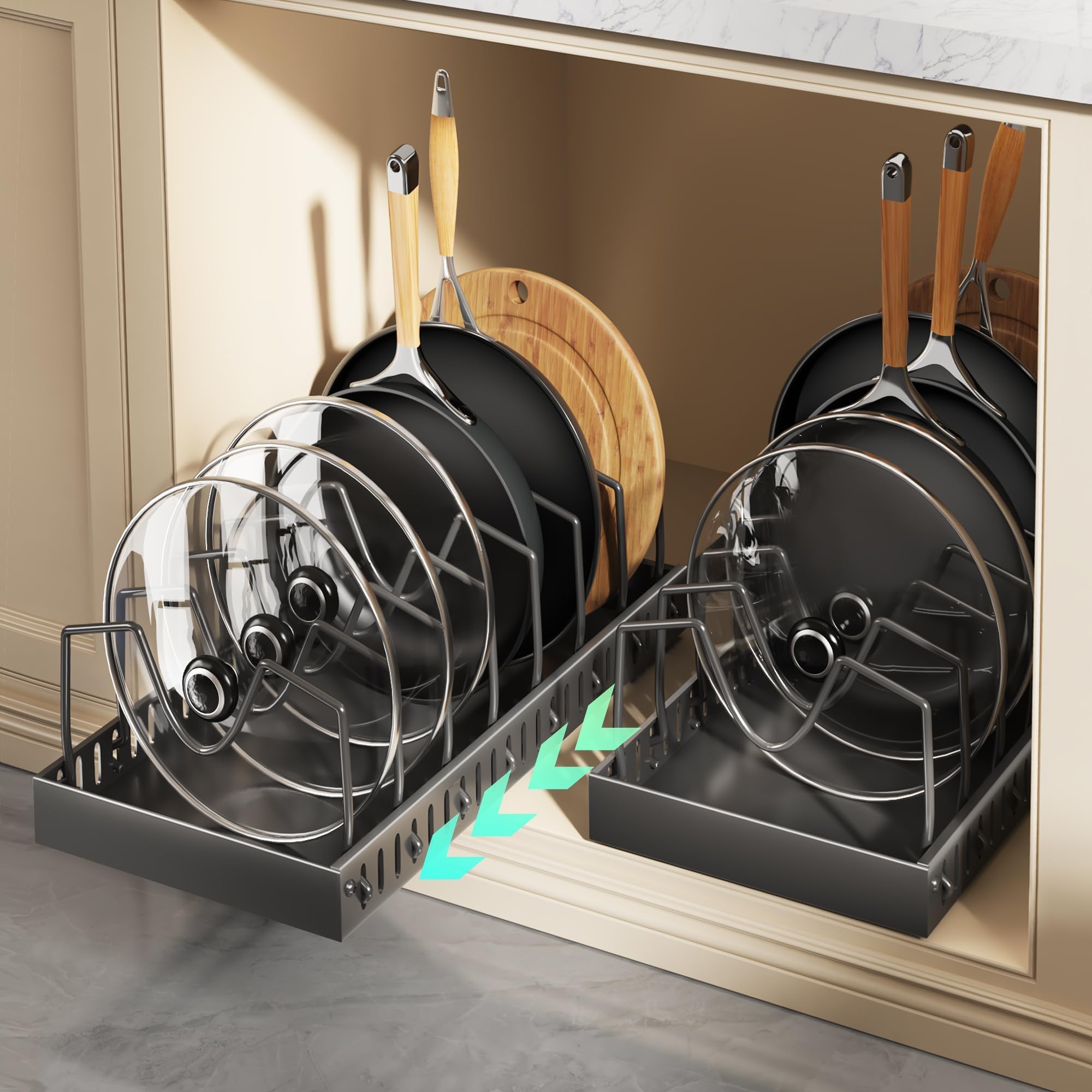 Pull Out Pots And Pans Organizer Under Cabinet Sliding Lid Holder And Pull Out Pots And Pans Organizer Under Cabinet Sliding Lid Holder And