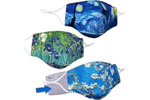 LULU STARR NEW YORK 3PK Three Layer Cotton Cloth Mask with Filter Pocket, Nose Wire & Adjustable Ear Loops. Reusable Washable Breathable. 10PK PM2.5 Anti Haze Filters for Masks Included. 3 Cloth Masks