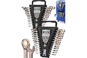 SEDY Premium 24-Piece Ratchet Wrenches Set with Magnetic Organizer, SAE 1/4"-7/8" & Metric 8mm-19mm, Cr-V Steel Ratcheting Wrench Set, Ratchet Combination Wrench Set for Automotive, Machine Repair