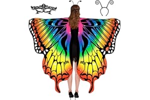 Tibeha Halloween Butterfly Costume for Women - Adult Wings Cape Shawl with Lace Mask and Antenna Headband