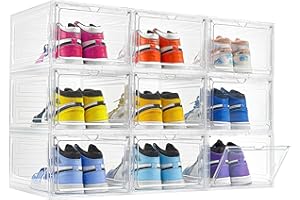 ZLLZUU 9 Pack X-Large Shoe Storage Box, Thicken&Sturdy with Clear Magnetic Door, Stackable Shoe Organizer with Solid Plastic, Drop Front Shoe Box for Sneaker Display Fit up to US Size 12