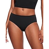 CRZ YOGA Mid Waisted Bikini Bottoms for Women - Full Coverage Bathing Suit Swimsuit Basic Swim Briefs