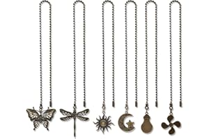6 Pcs Ceiling Fan Pull Chain, Vintage Ceiling Fan Pull Chain Extender, Bronze Light Pull Chain Extension Decorative Fan Pull 