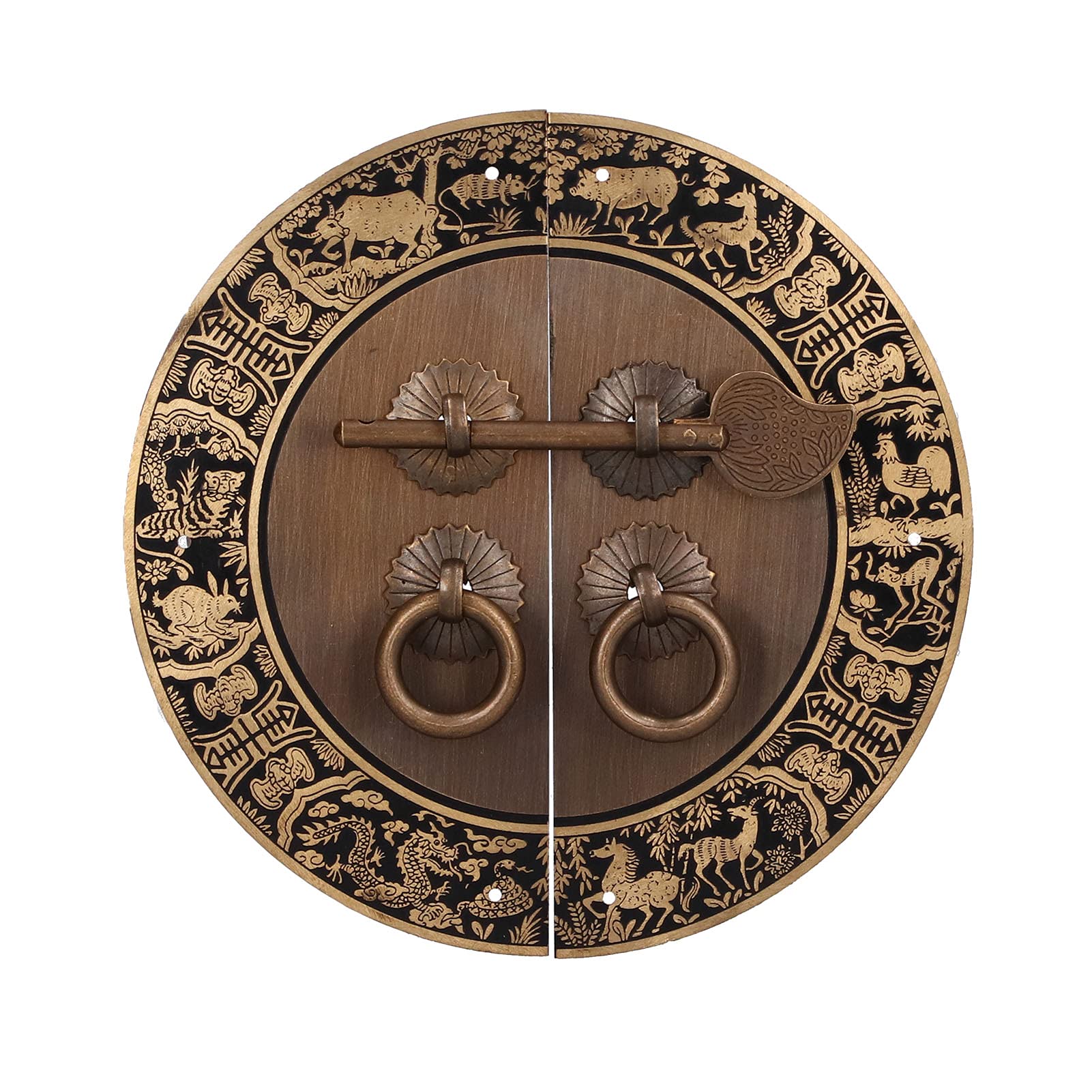 Tissting Furniture Handle Brass Double Door Chinese Style Retro Round Handles Cupboard Dressing Table Wardrobe Wine Cabinet Drawer Antique Knobs