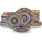 vancasso 24-Piece Dinnerware Sets,Plates &amp; Bowls Sets Service for 6, Bohemian Porcelain Dishes Set for 6, Kitchen Dinner Set,Microwave &amp; Dishwasher Safe, Scratch Resistant,Series KRVI
