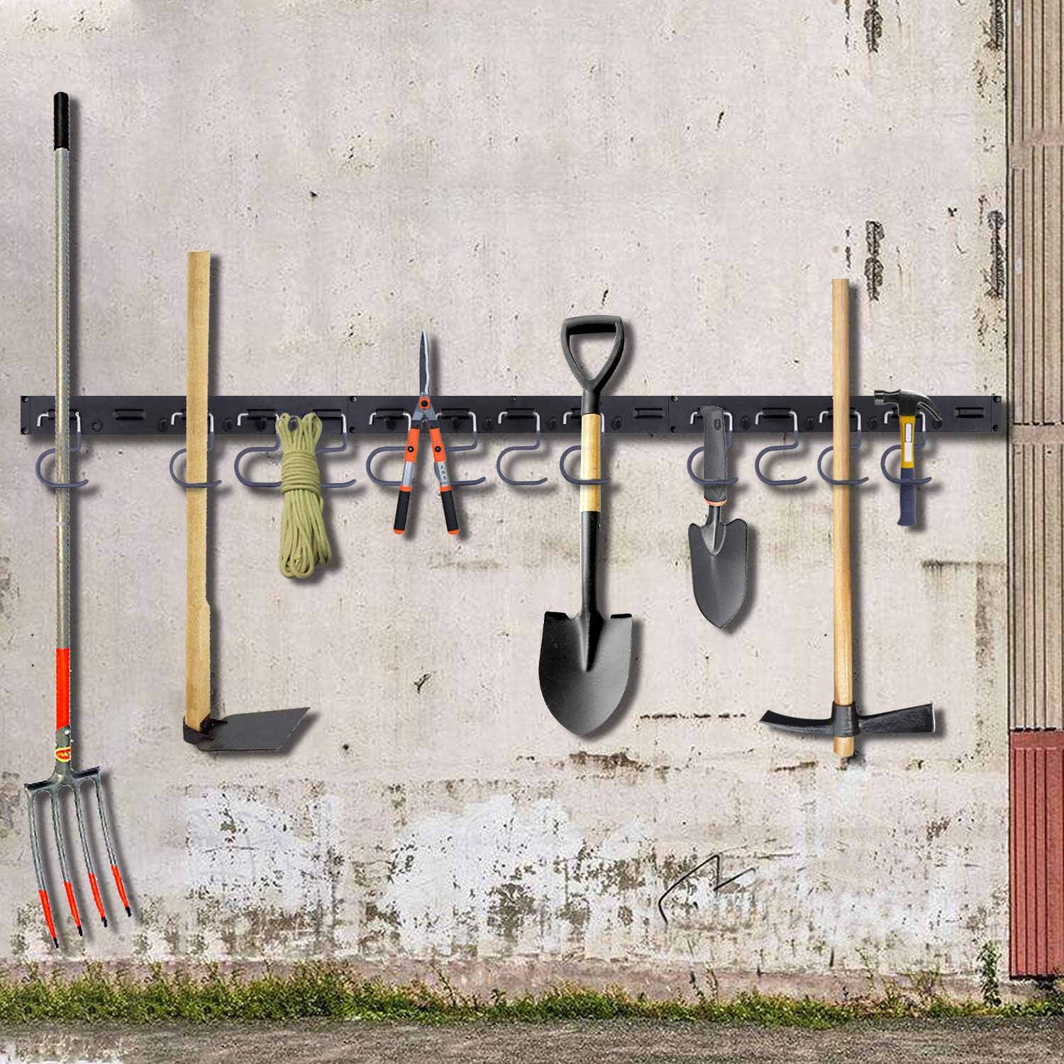 NZACE Adjustable Storage System 48 Inch, Wall Holders for Tools, Wall Mount Tool Organizer, Garage Organizer, Garden Tool Organizer, Garage Storage, Heavy Duty Tools Hanger with 3 Rails 12 Hooks - - 
