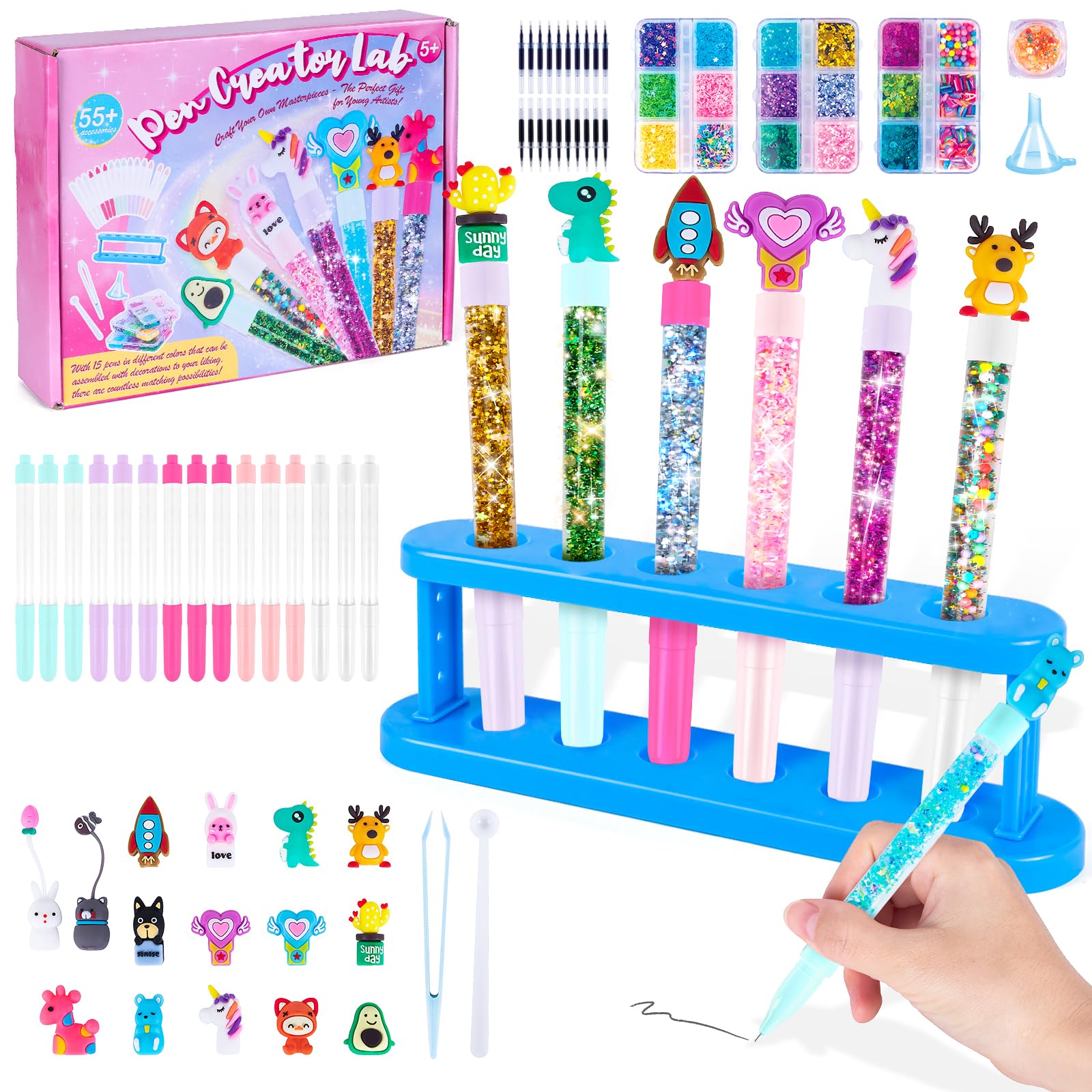 Vubkkty Pen Creator Studio, Pen Making Kit for Kids, Arts and Crafts Glitter Pens Marker Set, DIY Colouring Personalised Pen, Make Your Own Pens, Birthday Presents Christmas Gifts for Girls Boys 6-12