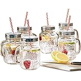 Estilo Glass Mason Jars with Handles, Lid and Straw 16 oz | Drinking Glasses Cups Mug Set for Iced Coffee, Tea & Smoothie - Set of 6