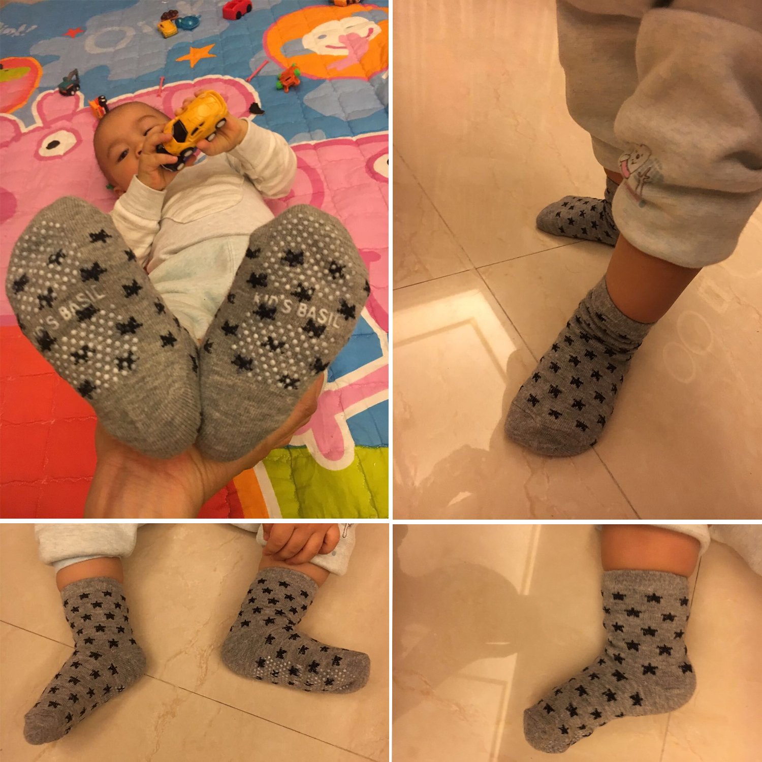 6 pair Non Skid Anti Slip Slipper Cotton Crew Socks With Grips For Baby Toddler Boys, Future Founder (Black-grey-white)