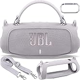 Aenllosi for JBL Charge 6 Wireless Bluetooth Speaker Silicone Cover Case with Adjustable Shoulder Strap,White (Case Only)