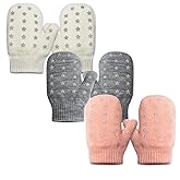 Evridwear Toddler Mittens Girl Boy Mittens 3 Pairs Knitted Stretch Gloves for Kids Toddler Winter Warm