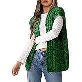 YUNLORIA Womens Fall Sleeveless Chunky Knit Long Sweater Vest Crochet Trendy Open Front Cardigan Sweater Tops