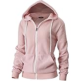 GIVON Women's Lightweight Waffle Knit Zip Up Hoodie – Long Sleeve Thin Casual Hooded Jacket Plus Size