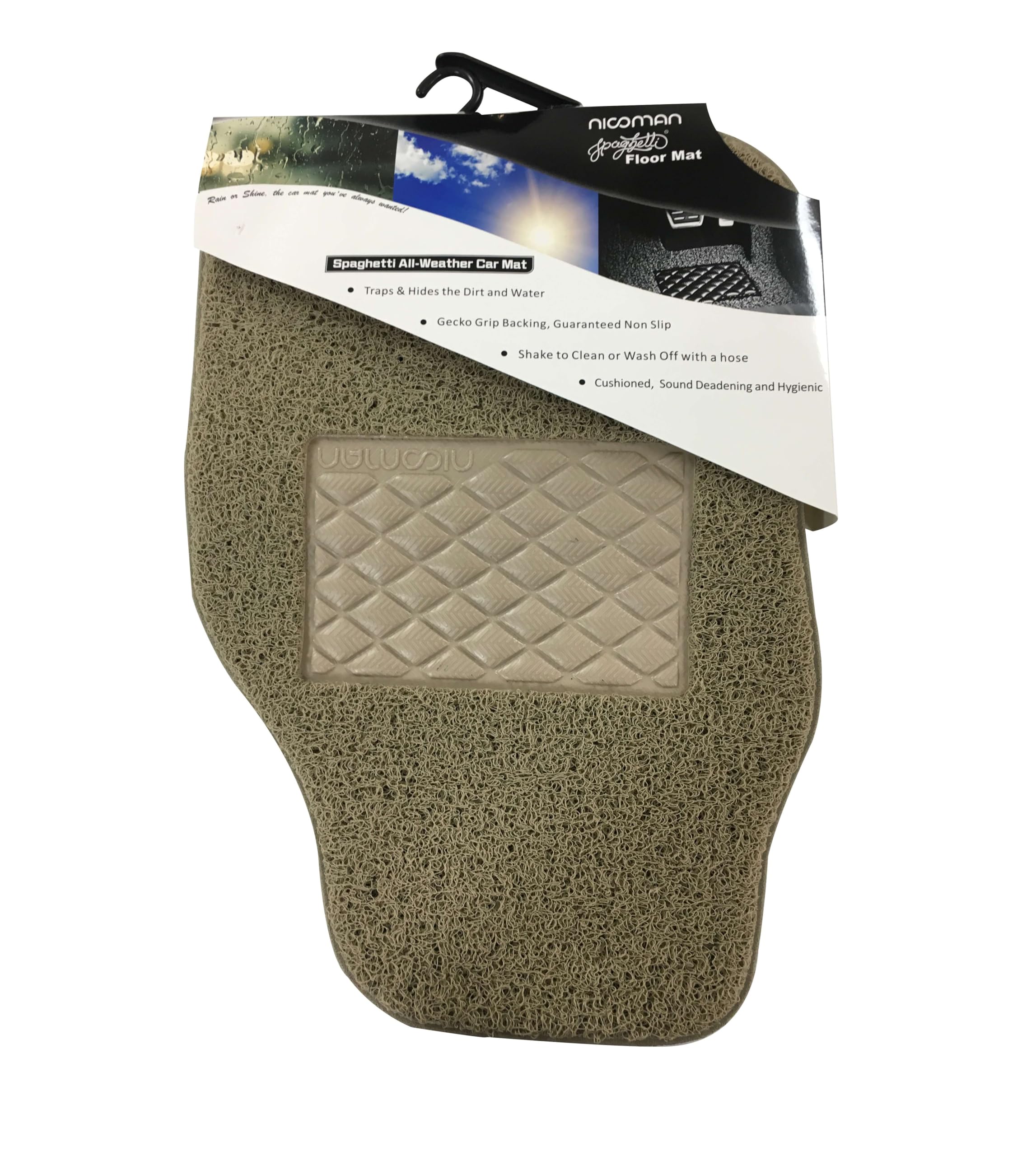 Nicoman Universal Car Floor Mat Spaghetti Coiled PVC Vinyl Loop Gecko Backing Anti-Slip Heavy Duty Waterproof Easy Clean - (Beige, Full Set, Small, 4 Piece)
