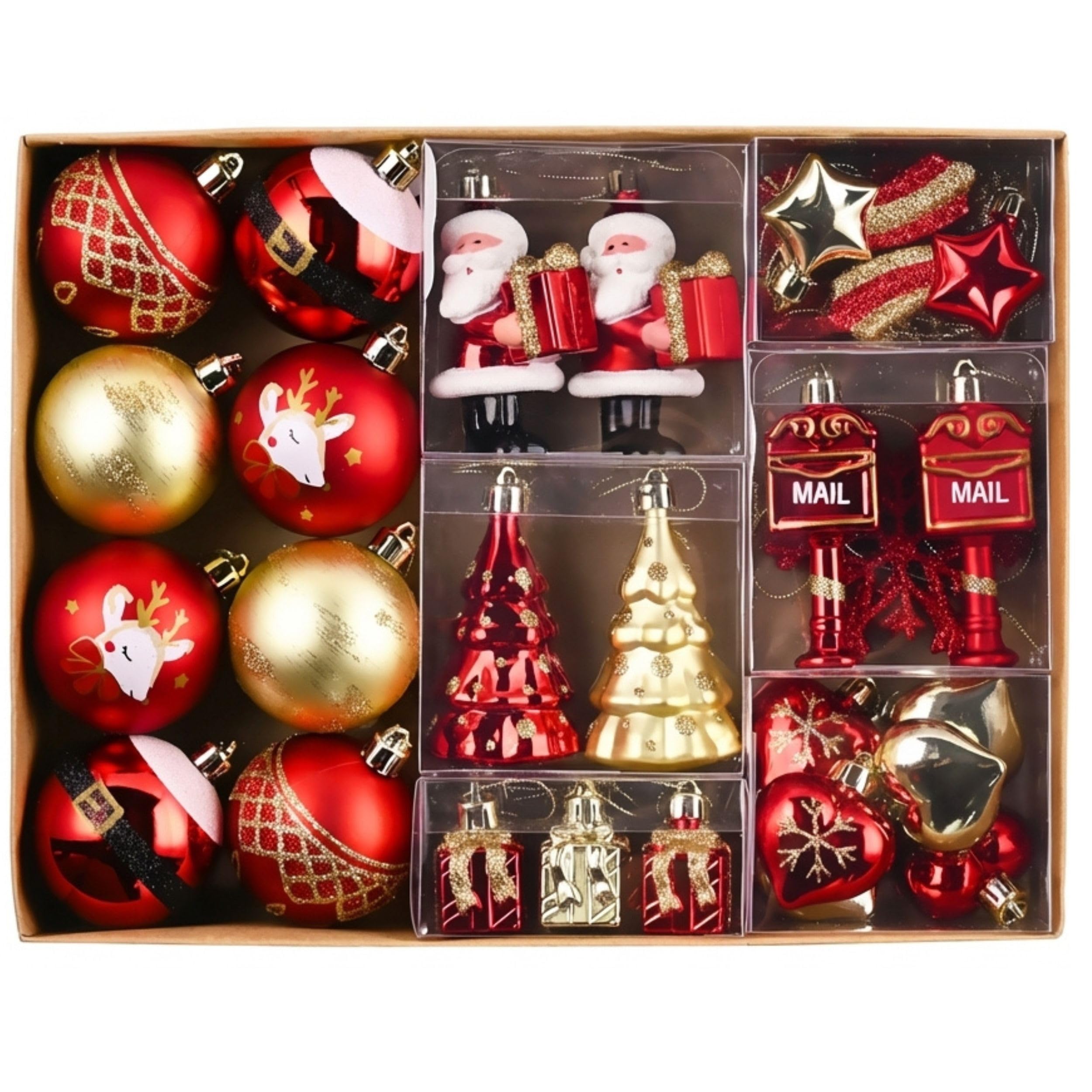 Valery Madelyn Christmas Tree Decorations - Red Gold 40pcs 6-8.5cm Shatterproof Baubles for Tree Balls Ornaments - Traditional Xmas Decoration