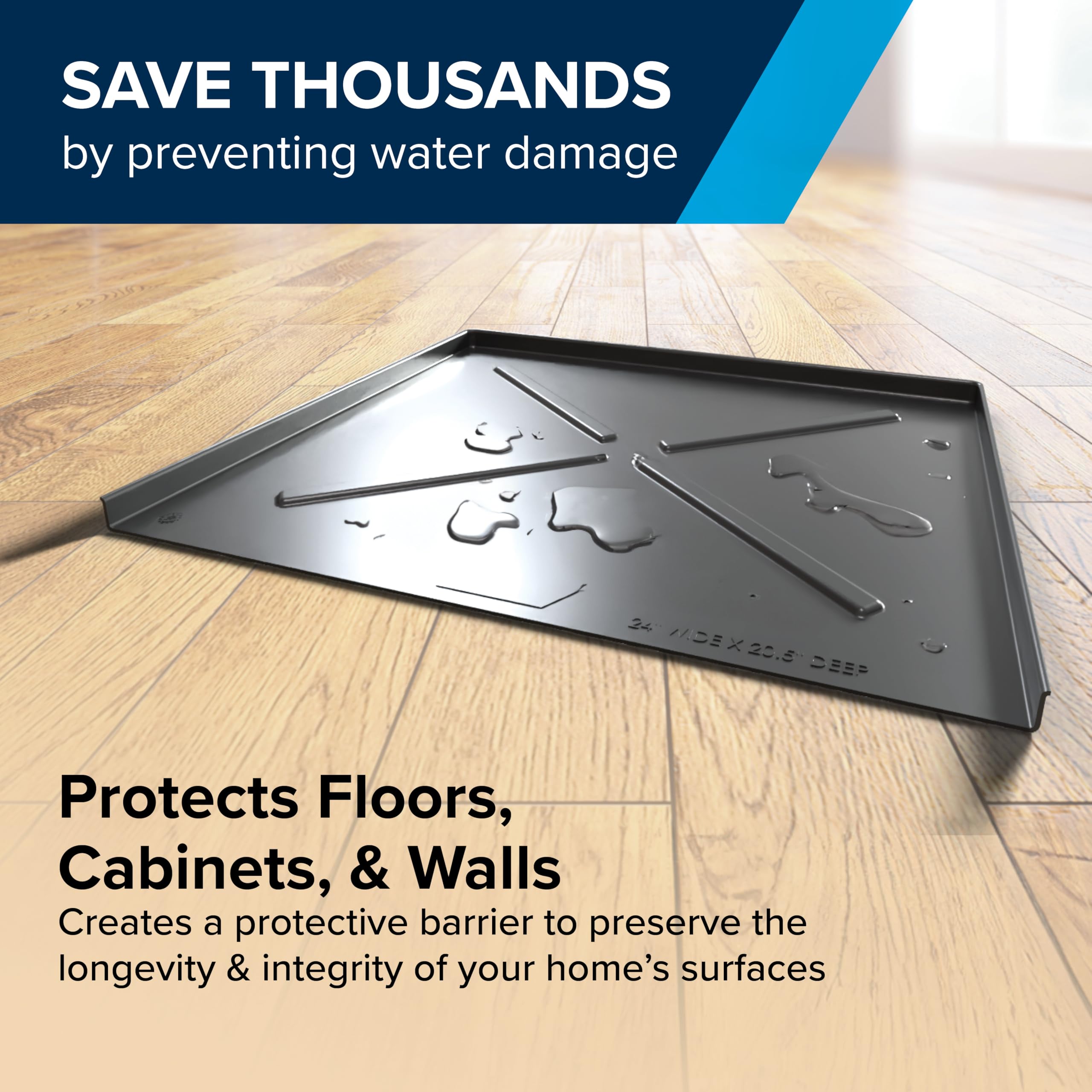 Camco Dishwasher Drain Pan - Protects Floors, Cabinets, Walls & Features Front Opening for Easy Leak Detection - Crafted of Heavy-Duty Polymer - 24” x 20-1/2” (20602)