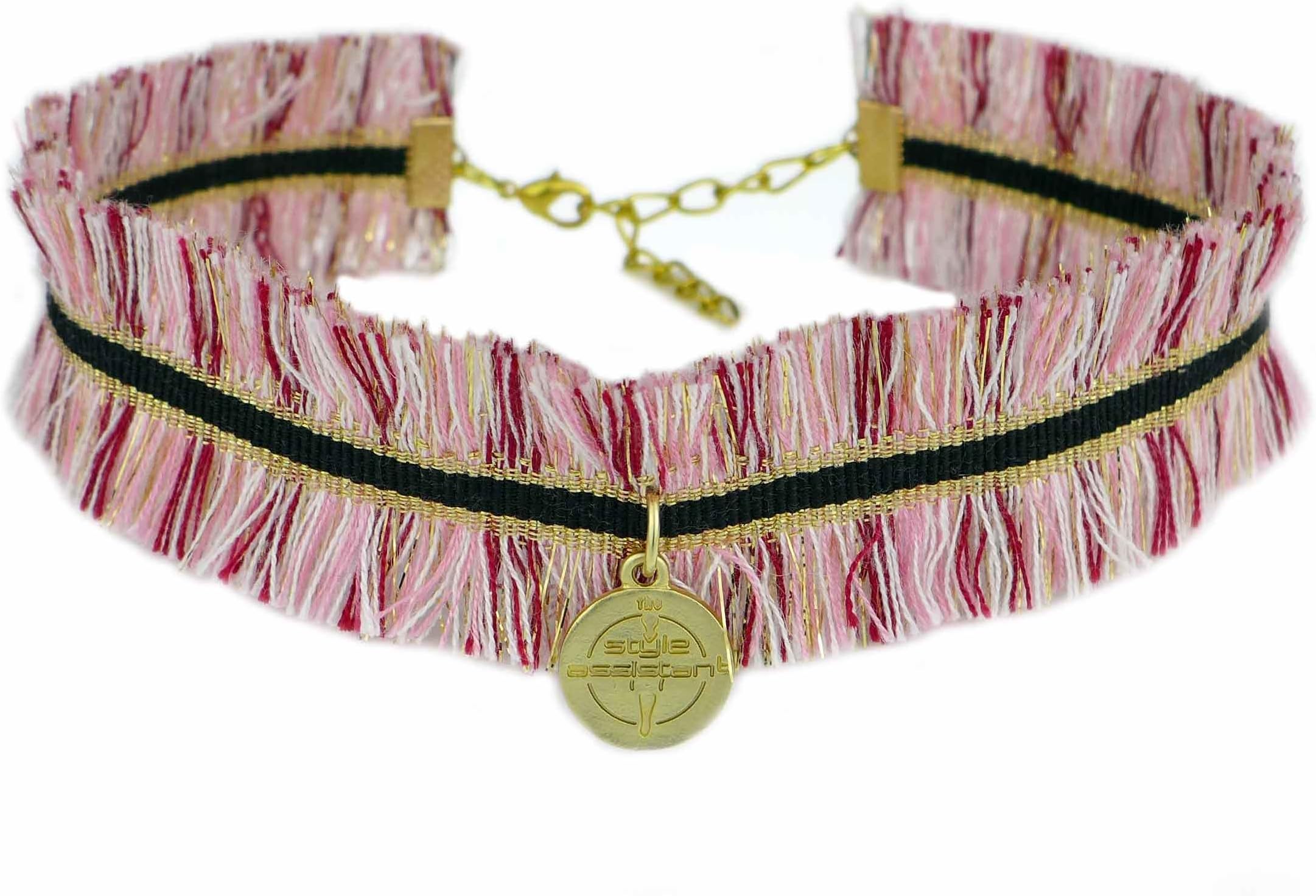 'Thestyl Eassistant Bella Stainless Sparkling Choker Chain Adjustable Choker Necklace Joker with Eng Rose Pink Plastic Carrying F16 34