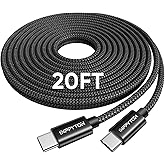 USB C to USB C Cable 20Ft, Extra Long USB C Cable Fast Charging 60W, Premium Nylon Braided Type C Charger Cord Compatible with iPhone 16/15 Series, Samsung Galaxy, iPad Pro, MacBook, Laptop &amp; More