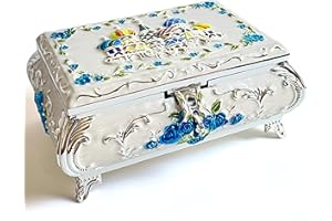 KiteStar Rectangular Vintage Jewelry Chest,Colorful Castle Relief Metal Jewelry Box,Bracelet Necklace Earrings Ring Storage Case for Women (Blue, Large)