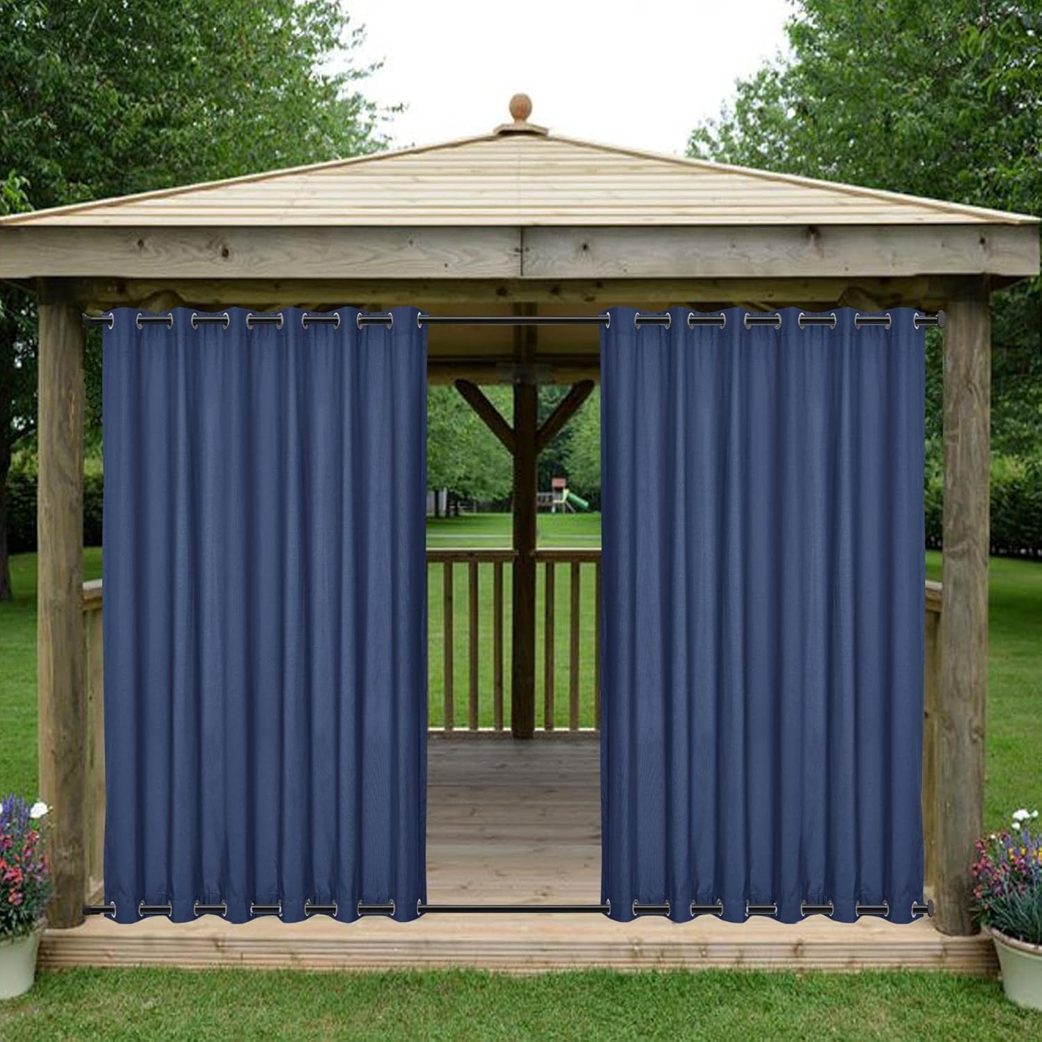 Outdoor Curtains - Frelement Patio Curtains Canvas Curtains with Rustproof Grommets Thermal Insulated Drapes Light Flitering Windproof Curtains Grommet Top and Bottom Drapes, 120