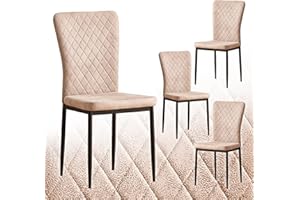 FENZARD Dining Chairs Set of 4 Suede Kitchen Living Room Chairs High Back Metal Frame Modern Lattice Design,Beige