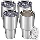 Cool Yoleb 30 oz Tumbler with Lid Stainless Steel Tumblers Bulk Vacuum Insulated Cup Reusable Powder Coated Travel Mug Double Wall Leak Proof Cups Keep Cold Drinks for 12 Hours Stainless, Set of 4