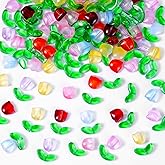160 PCS Tulip Flower Beads Colorful Translucent Crystal Glass Bead Handcrafted Jewelry Floral Charms for Making Necklaces, Earrings, Bracelets DIY Crafts Spring Summer Gifts