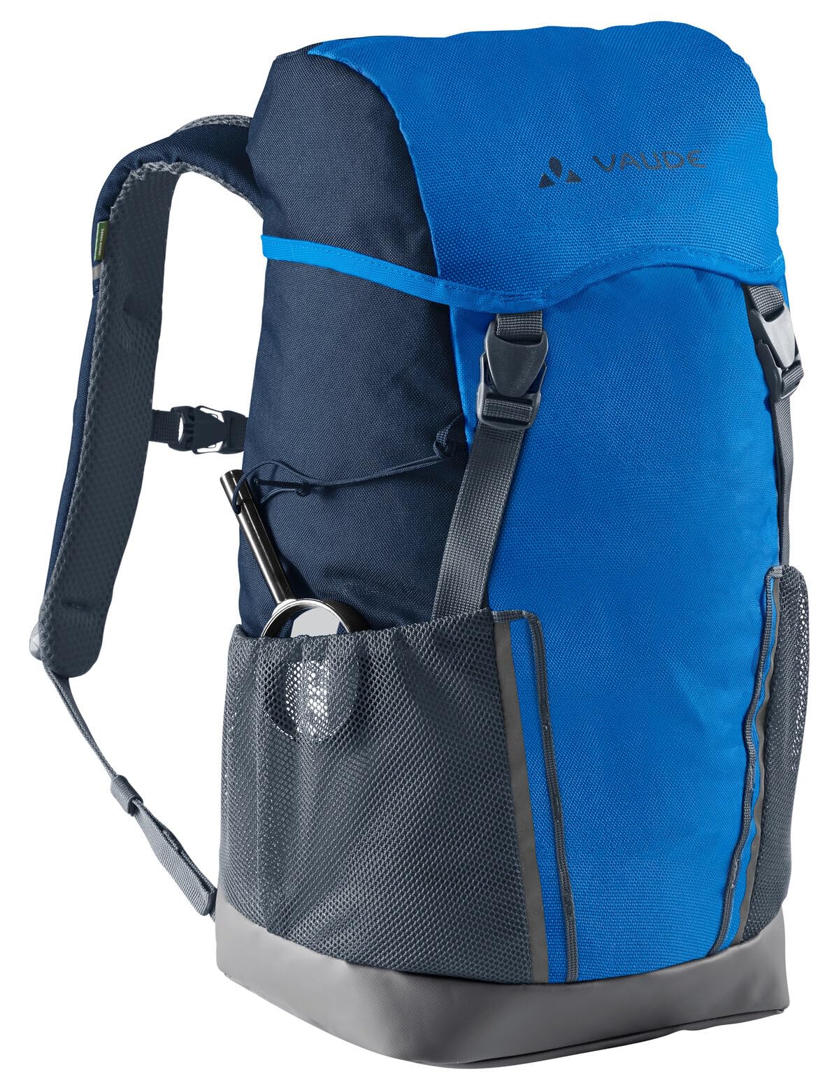 VAUDE Kinderrucksack Jungen & Mädchen Puck - komfortabler Wanderrucksack Kinder 14L, Wetterfester Schulrucksack mit Regenhülle & Lupe, viel Stauraum - blue/eclipse