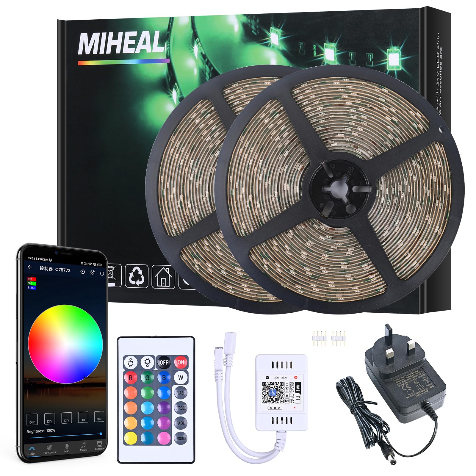 Ubanner 20m LED Strip Lights, Long Color Changing Light Strip with Remote, 600LEDs Bright RGB LED Lights, DIY Color Options Tape Lights with CE Listed Adapter for Bedroom Ceiling Under Cabinet…