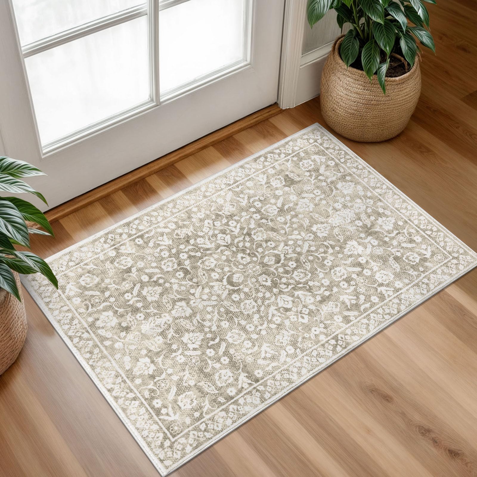 Wool Entry Rug SILOLOOM Vintage Entryway Rug Indoor, Beige Washable 2x3, Neutral Small ...
