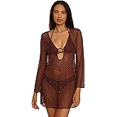 Becca Womens Crochet Tunic, Casual, Pull On, Sheer, Beach Cover Ups for Women