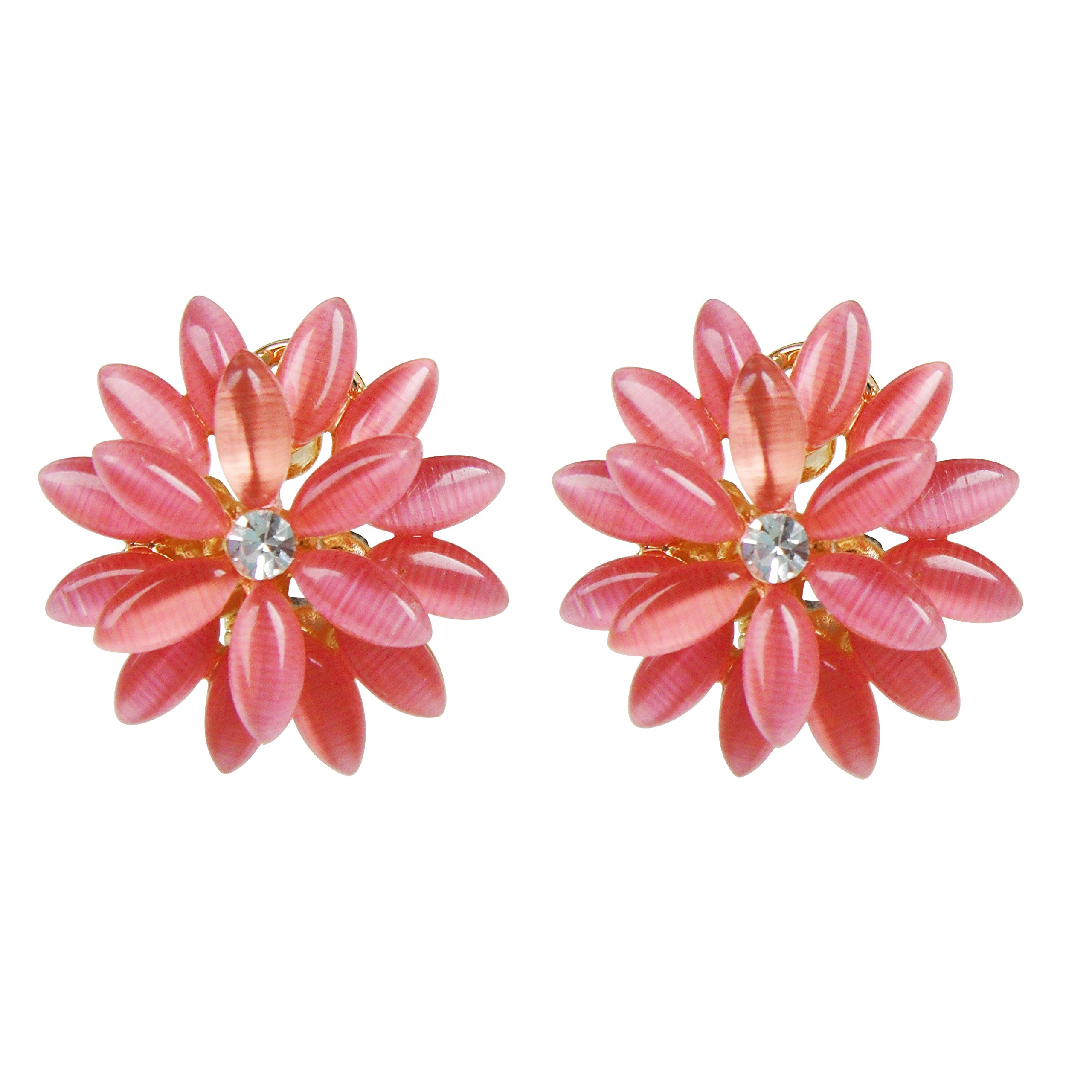 Navachi 18k Gold Plated Flower Pink Marquise Horse-eye Opal Az1600e Omega Earrings