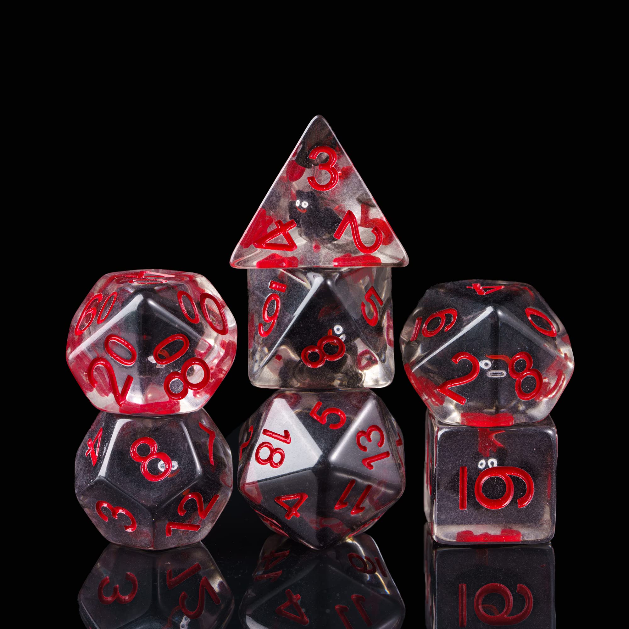 cusdie 7-Die DND Dice, Polyhedral Dice Set Filled with Animal, for Role Playing Game Dungeons and Dragons D&D Dice (Black Bat)