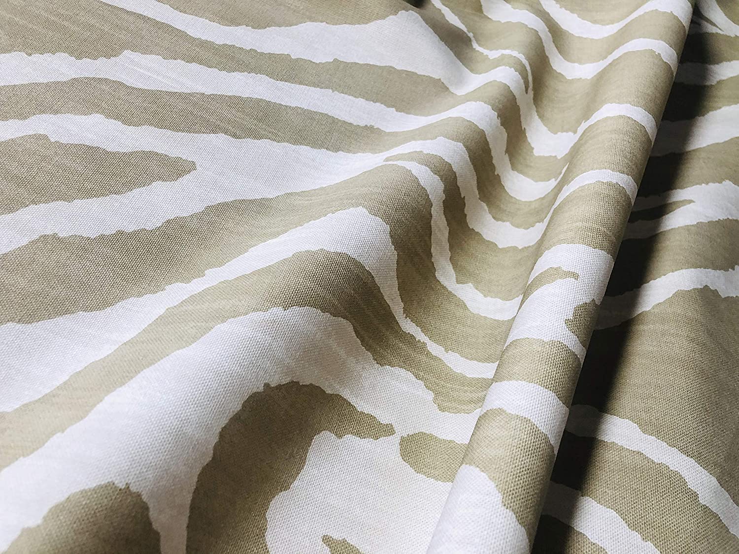LushFabric African Beige & Cream Zebra Stripes Print Linen Look Cotton Fabric Furnishing Curtain Upholstery Material - 138cm Wide Canvas (1 Metre)