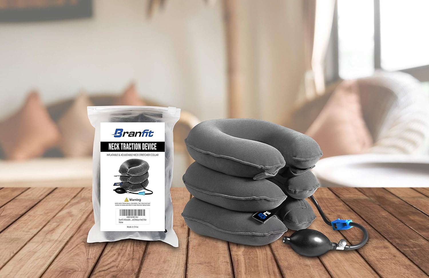 Cervical Neck Traction Device and Collar Brace by BRANFIT, Inflatable and Adjustable USA Designed Neck Support & Stretcher is Ideal for Spine Alignment and Chronic Neck Pain Relief: Health & Personal Care