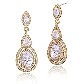 Women's Cubic Zirconia Bridal Earrings - Elegant Long Wedding Party Prom Earring for Bride Bridesmaids Crystal CZ Rhinestone Chandelier Statement Dangle Drop Earrings for Women