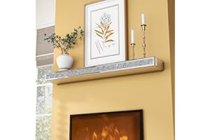 blingworld Mirrored Fireplace Mantel 60 Inches, Handcrafted Glass Mantel for Over Fireplace, Crystal Crushed Diamond Fireplace Mantel Shelf, Wall Mounted Floating Fireplace Mantels, Silver