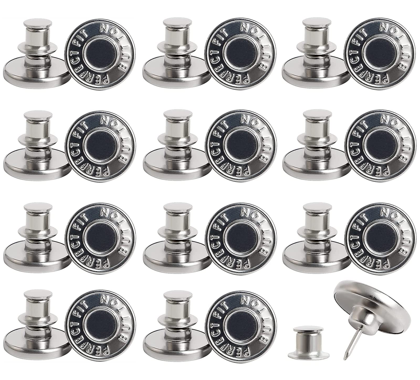 XINCHENG 12PCS Jeans Button Pins Replacement No Sew Removable Metal Jeans Instant Buttons for Denim Clothing Jeans Pants Bags (Silver / 17mm)