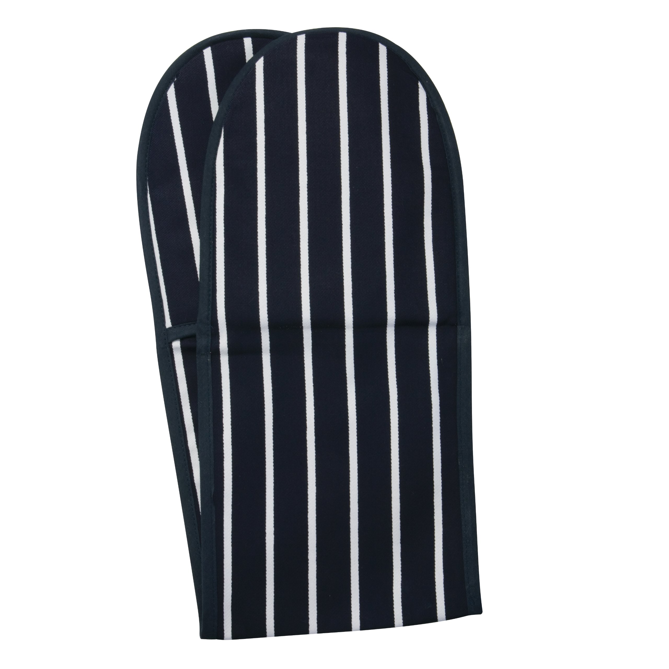 Classic Butcher's Stripe Double Oven Glove in Navy Blue