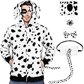 AOTHSO Men's Dalmatian Dog Hooded Sweatshirt Halloween Costume Front Zip Hoodie with Pockets Tail Tatoo Stickers