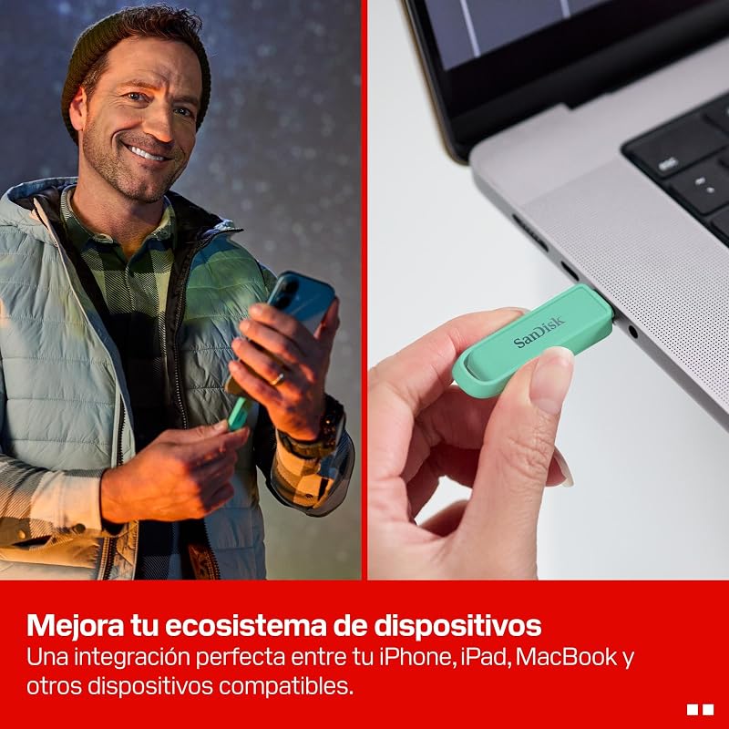Phone Drive con USB Type-C 256 GB (para teléfonos Inteligentes, tabletas y Ordenadores, velocidades de 150 MB/s, Haz copias automáticas, recuperación de Datos) - Verde Espuma de mar — foto 3 de 8