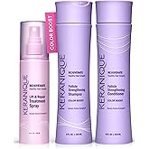Keranique Color Treated Shampoo and Conditioner Set with Hair Thickening Spray - Keratin Enriched Color Boost Set w/Shampoo & Conditioner and Lift & Repair Spray for Women w/Fine, Thin, Colored Hair