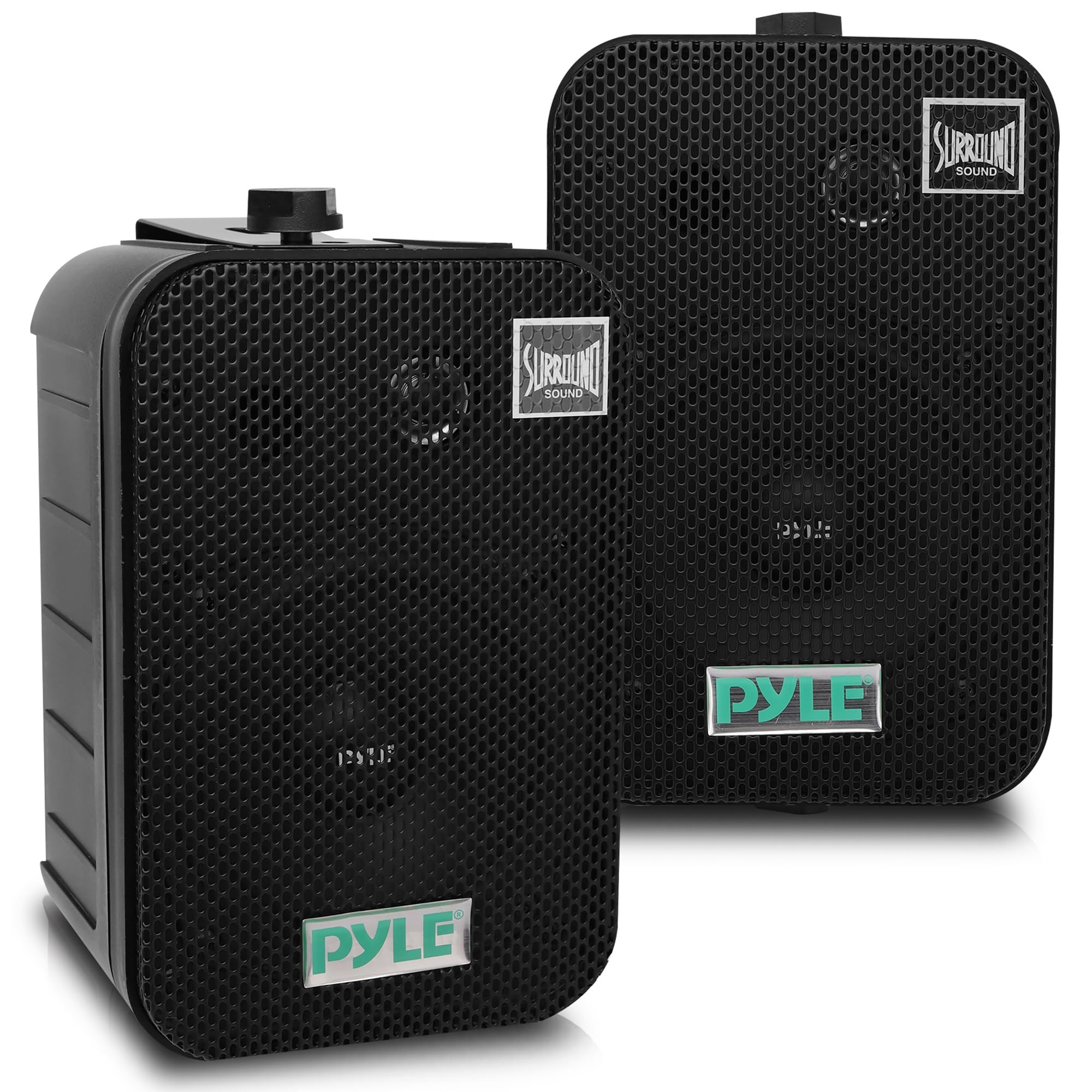 Pyle Dual Waterproof Outdoor Speaker System - 5.25''/13.3cm, Pair of Weatherproof Wall/Spring Loaded Speaker Terminal w/Heavy Duty Grill, Universal Mount, For Pool, Patio, & Indoor Use (Black)