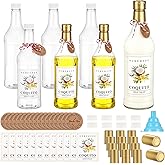 Baderke 6 Set Plastic Coquito Bottles 32 oz Plastic Clear Wine Bottles with Caps and Tags for Home Brewing Wedding Party Favors (Gold)