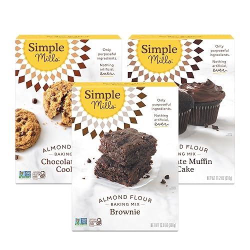 Simple Mills Almond Flour Baking Mix Variety Pack (Chocolate Muffin Cake,  Chocolate Chip Cookie, Brownie) Gluten Free, Plant Based, (Pack of 3) in 