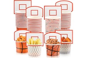 WorldBazaar Basketball Hoop Snack Cups 48 Sets Basketball Party Supplies Kids Paper Snack Cups Disposable Treat Snacks Candy Bowls Sports Party Decorations
