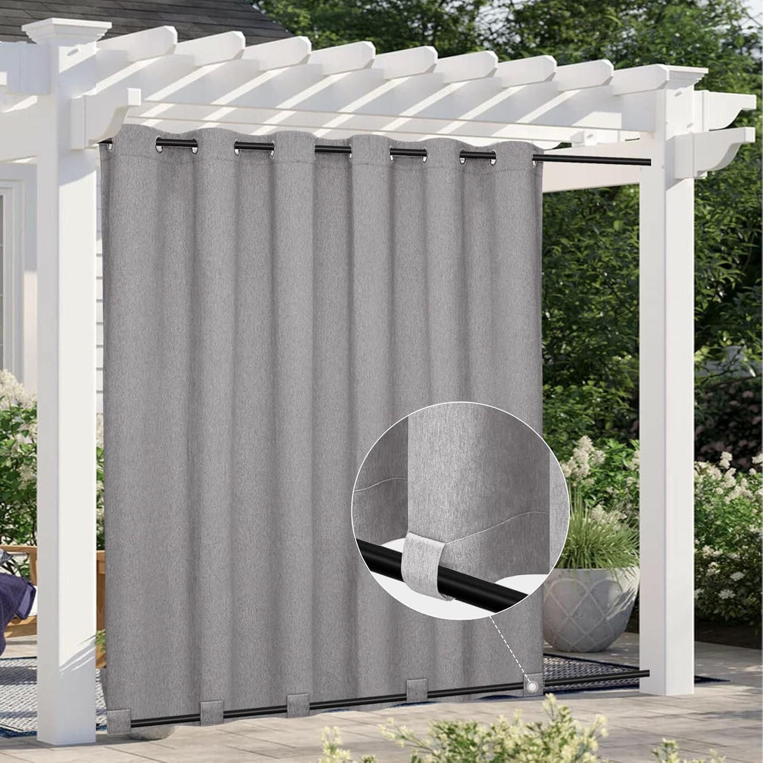 Outdoor Curtains - Easy-Going Linen Look Outdoor Curtains Waterproof Windproof Porch Curtains, Soft Thicken Outdoor Privacy Curtains for Patio, Gazebo, Grommet Top and Tab Bottom Drape, 1 Panel, 110x84 inch, Grey