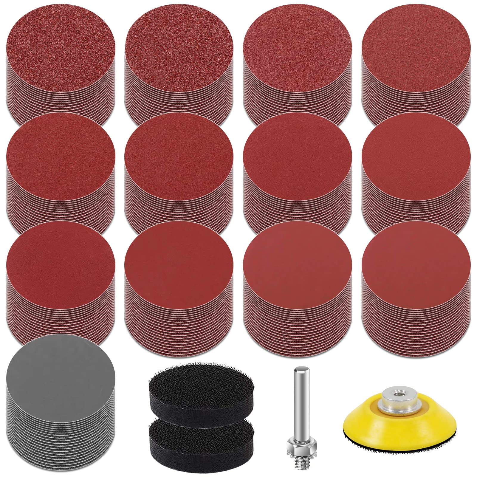 KONGMING 260 Pcs Sanding Disc 50mm 2 Inch Grit 80 100 120 150 240 320 400 600 800 1000 1200 2000 3000 Sandpaper Pad Kit Solishing Pad Adapter