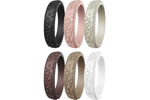 ThunderFit Silicone Rings for Women, Rubber Engagement Wedding Bands Vine Design 5.5mm Wide 2mm Thick - Variety Multipack 4-12