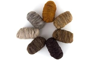 Revolution Fibers Carded Corriedale Wool Sliver - 7 Natural Colors Variety Pack | 29 Micron Bulky Wool | Perfect for 3D Needle Felting, Wet Felting and Weaving